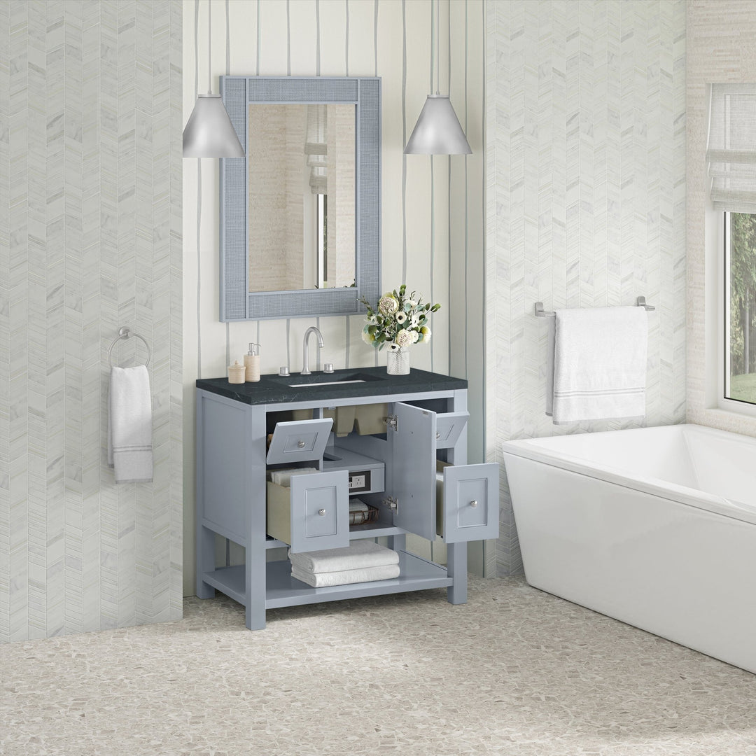 Breckenridge 36" Single Vanity, Serenity Blue, w/ 3 CM Charcoal Soapstone Quartz Top