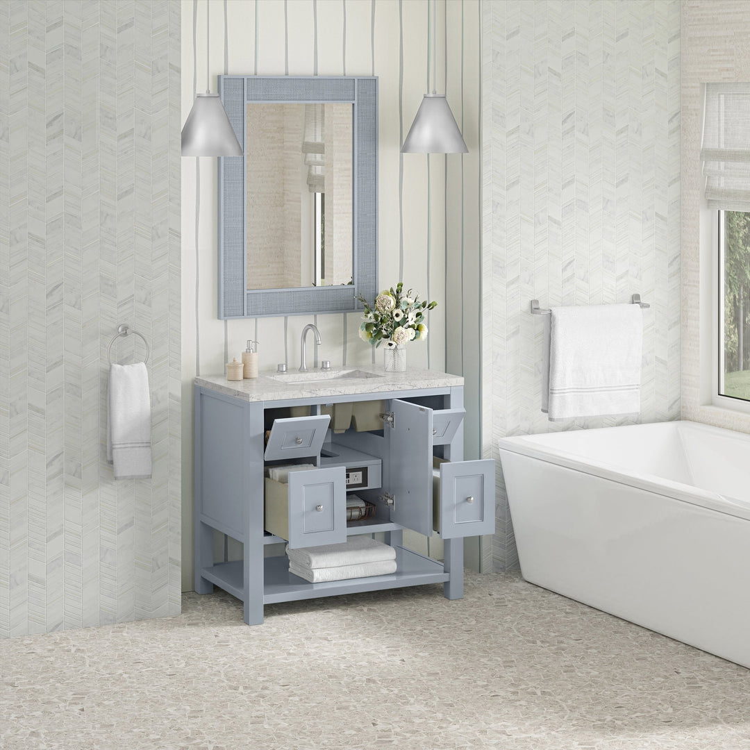 Breckenridge 36" Single Vanity, Serenity Blue, w/ 3 CM Eternal Jasmine Pearl Quartz Top
