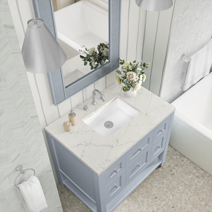 Breckenridge 36" Single Vanity, Serenity Blue, w/ 3 CM Victorian Silver Quartz Top
