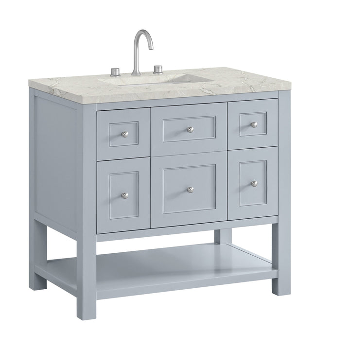 Breckenridge 36" Single Vanity, Serenity Blue, w/ 3 CM Victorian Silver Quartz Top