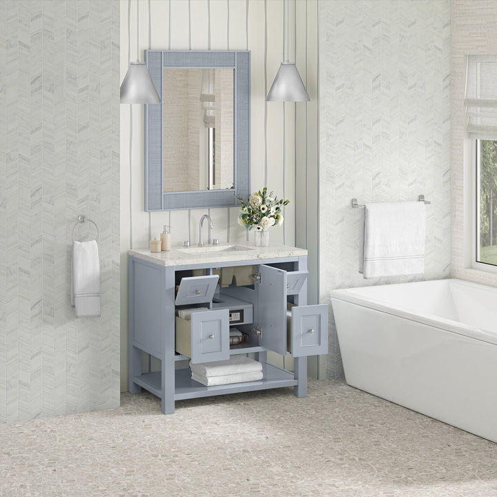 Breckenridge 36" Single Vanity, Serenity Blue, w/ 3 CM Victorian Silver Quartz Top