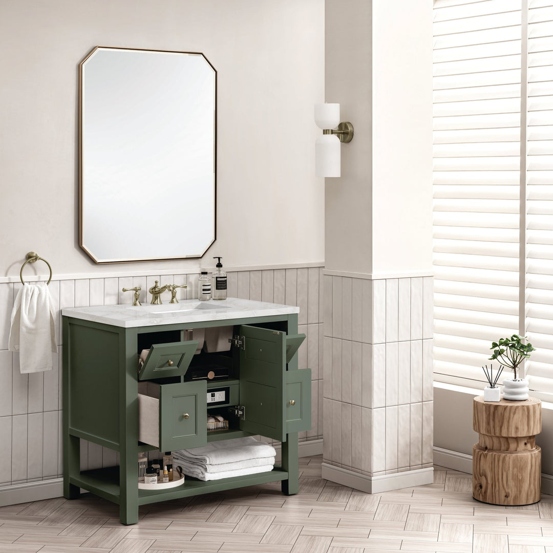 Breckenridge 36" Single Vanity, Smokey Celadon w/ 3 CM Victorian Silver Top