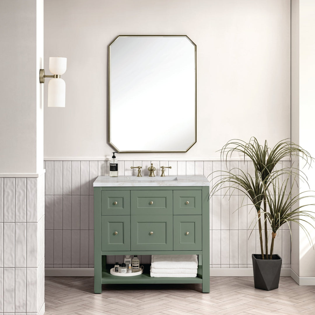 Breckenridge 36" Single Vanity, Smokey Celadon w/ 3 CM Victorian Silver Top