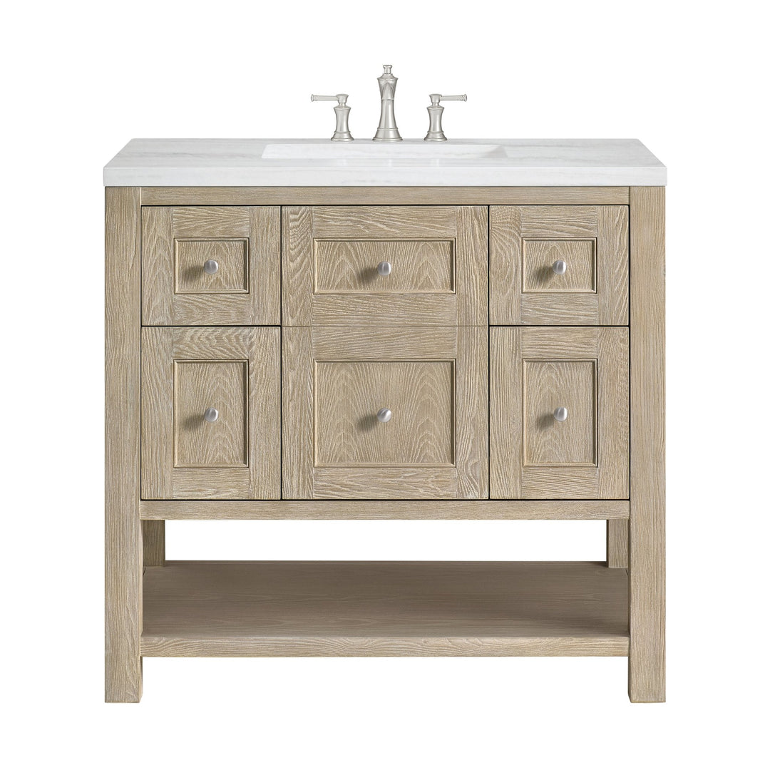 Breckenridge 36" Single Vanity, Whitewashed Oak w/ 3 CM Arctic Fall Solid Surface Top