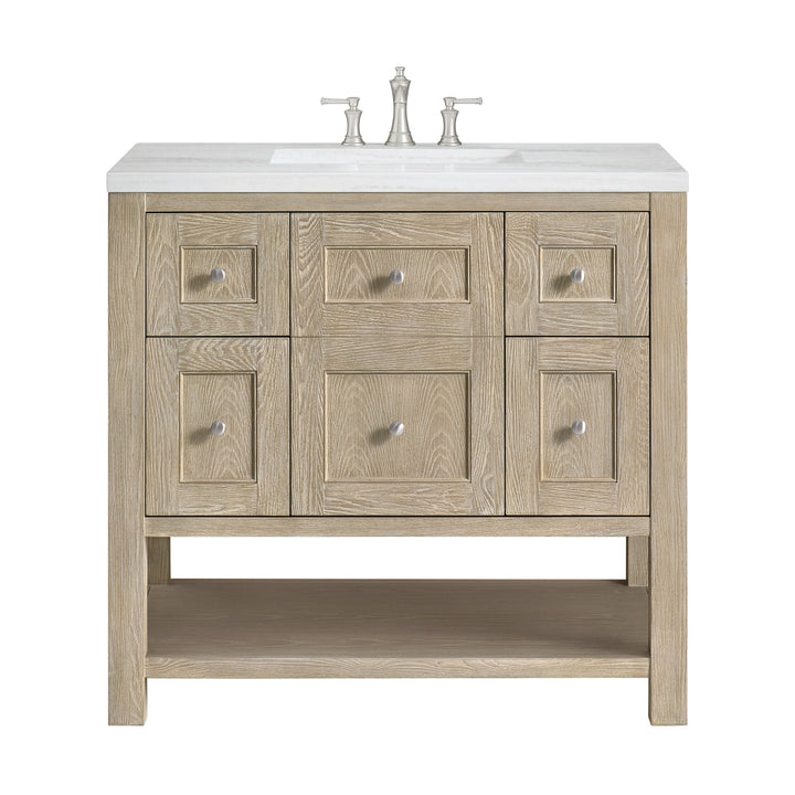 Breckenridge 36" Single Vanity, Whitewashed Oak w/ 3 CM Arctic Fall Solid Surface Top
