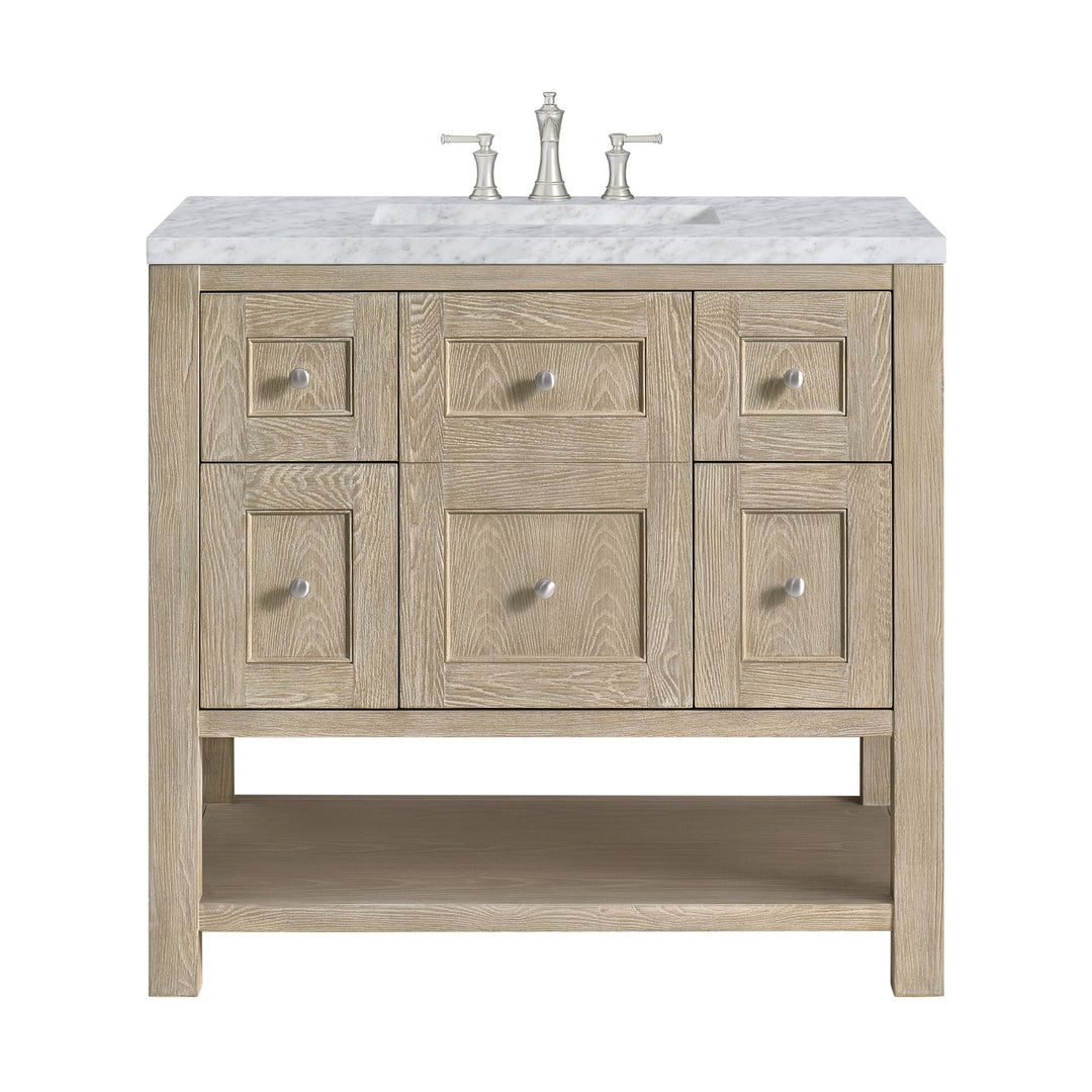 Breckenridge 36" Single Vanity, Whitewashed Oak w/ 3 CM Carrara White Marble Top