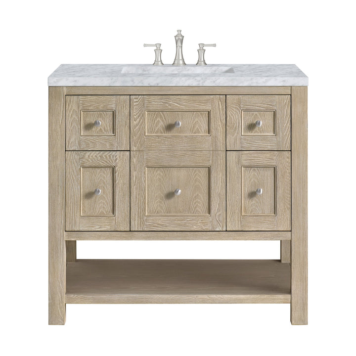Breckenridge 36" Single Vanity, Whitewashed Oak w/ 3 CM Carrara White Marble Top