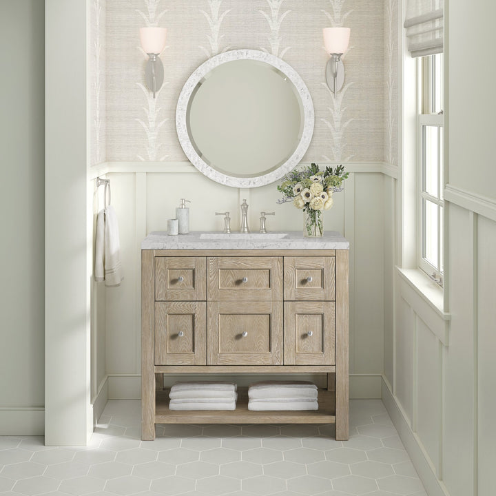 Breckenridge 36" Single Vanity, Whitewashed Oak w/ 3 CM Eternal Jasmine Pearl Silestone Top