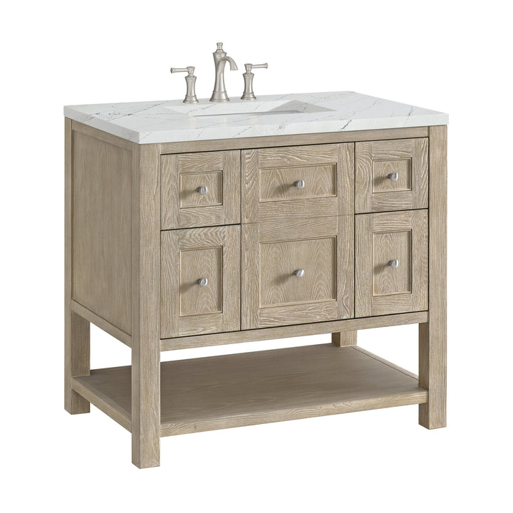 Breckenridge 36" Single Vanity, Whitewashed Oak w/ 3 CM Ethereal Noctis Silestone Top