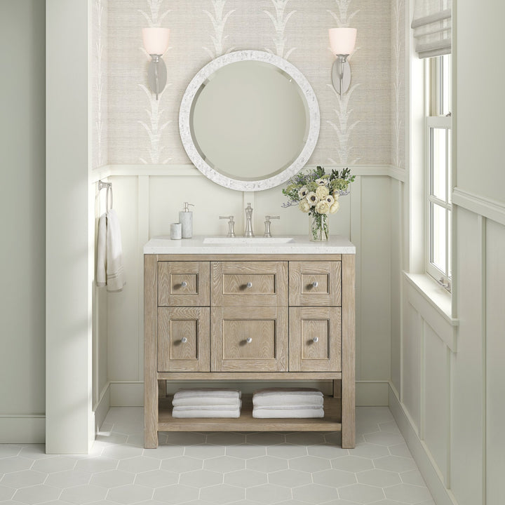 Breckenridge 36" Single Vanity, Whitewashed Oak w/ 3 CM Lime Delight Silestone Top