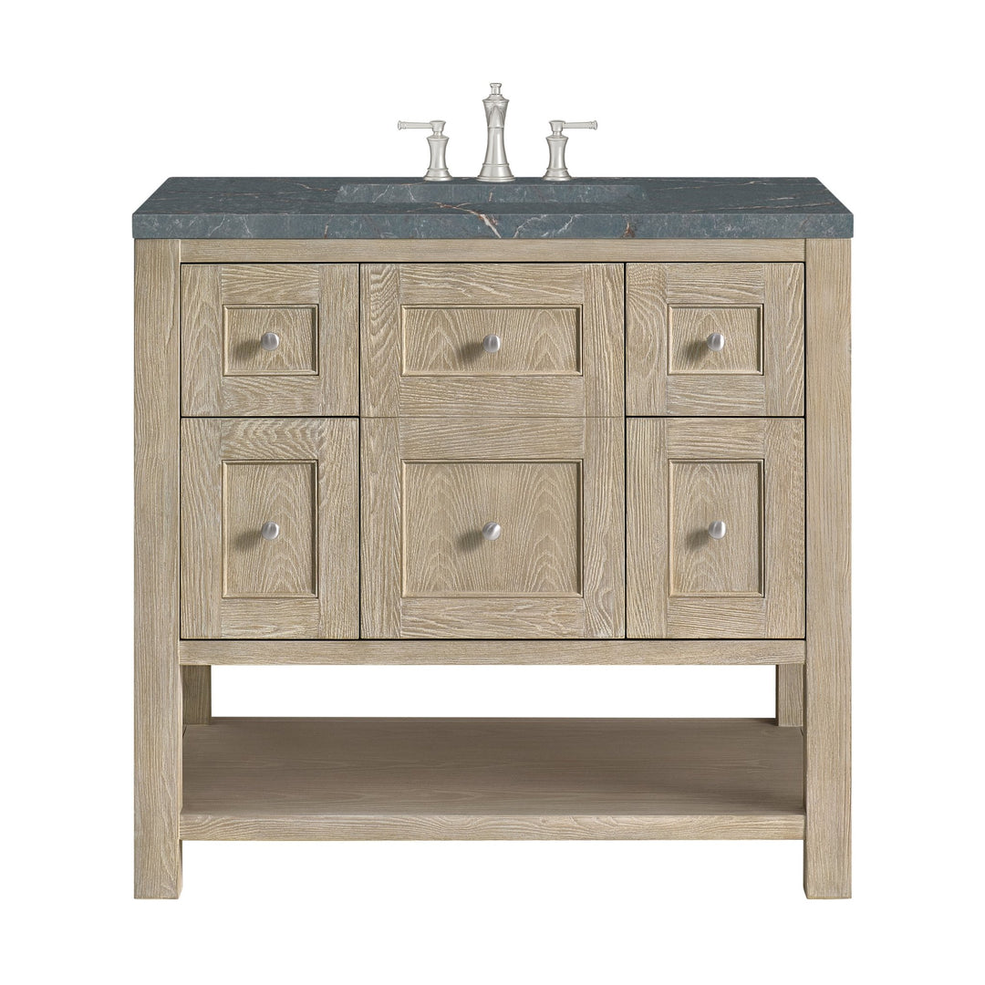 Breckenridge 36" Single Vanity, Whitewashed Oak w/ 3 CM Parisien Bleu Silestone Top