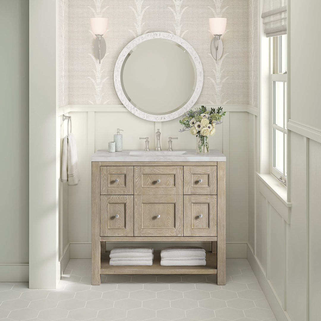 Breckenridge 36" Single Vanity, Whitewashed Oak w/ 3 CM Victorian Silver Silestone Top