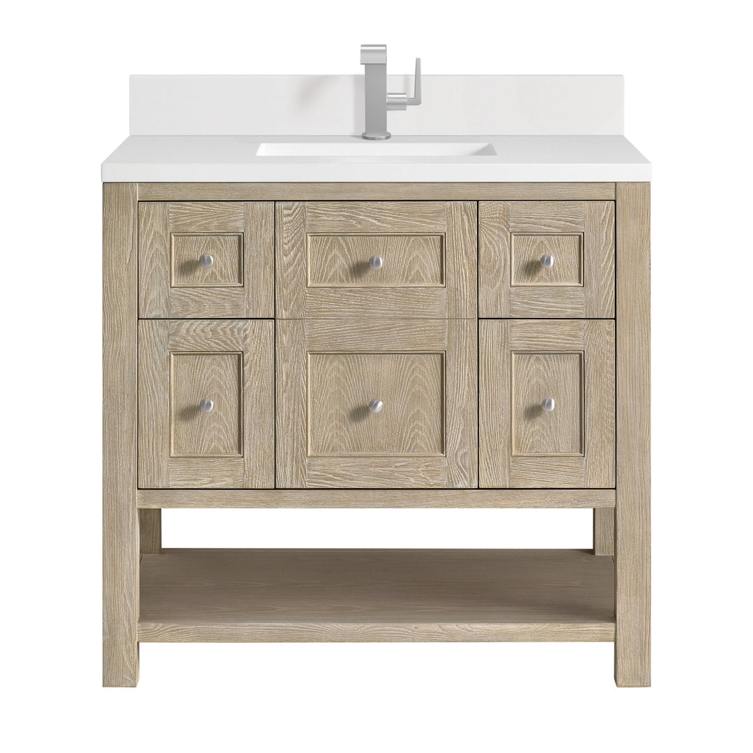Breckenridge 36" Single Vanity, Whitewashed Oak w/ Single Hole 3CM White Zeus Silestone Top & Backsplash