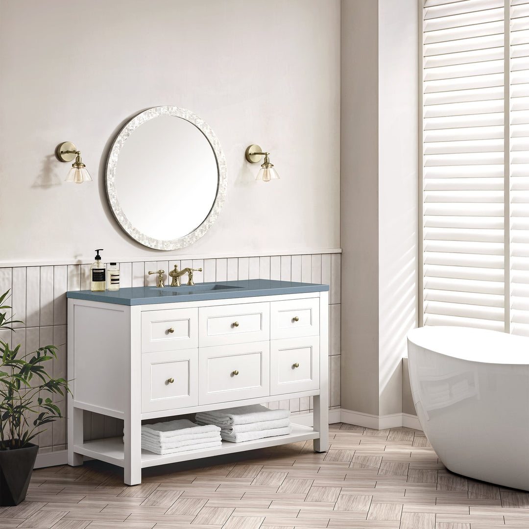 Breckenridge 48" Single Vanity, Bright White w/ 3 CM Cala Blue Top