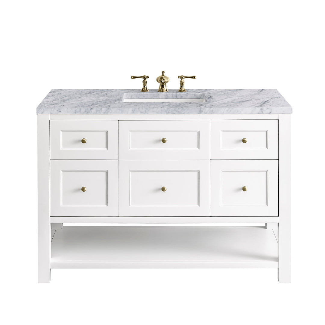 Breckenridge 48" Single Vanity, Bright White w/ 3 CM Carrara Marble Top
