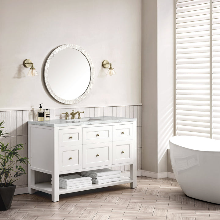 Breckenridge 48" Single Vanity, Bright White w/ 3 CM Ethereal Noctis Top w/FreePower Wireless Charger