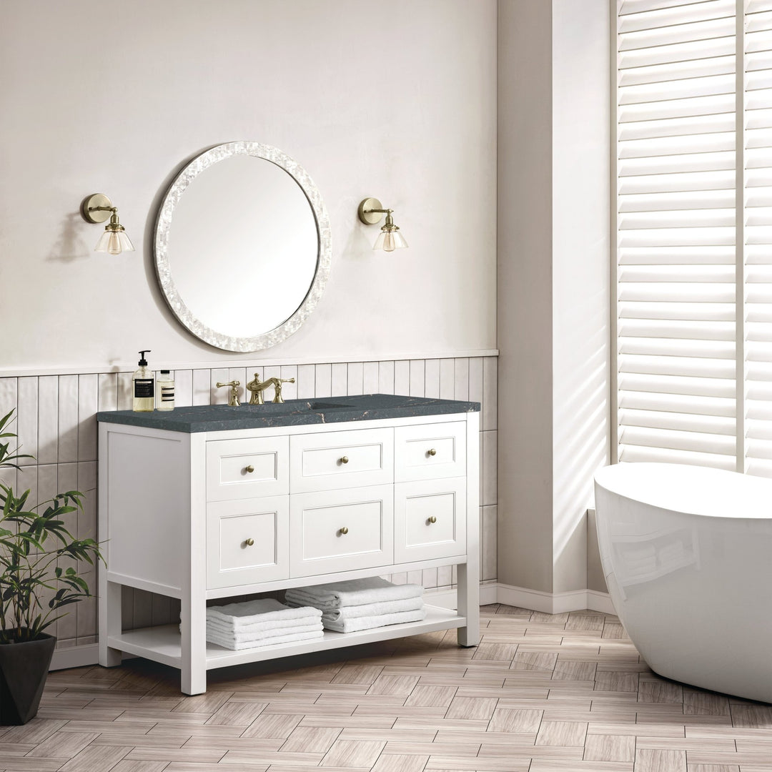 Breckenridge 48" Single Vanity, Bright White w/ 3 CM Parisien Bleu Top w/FreePower Wireless Charger