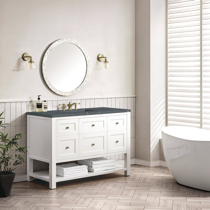Breckenridge 48" Single Vanity, Bright White w/ 3 CM Parisien Bleu Top w/FreePower Wireless Charger