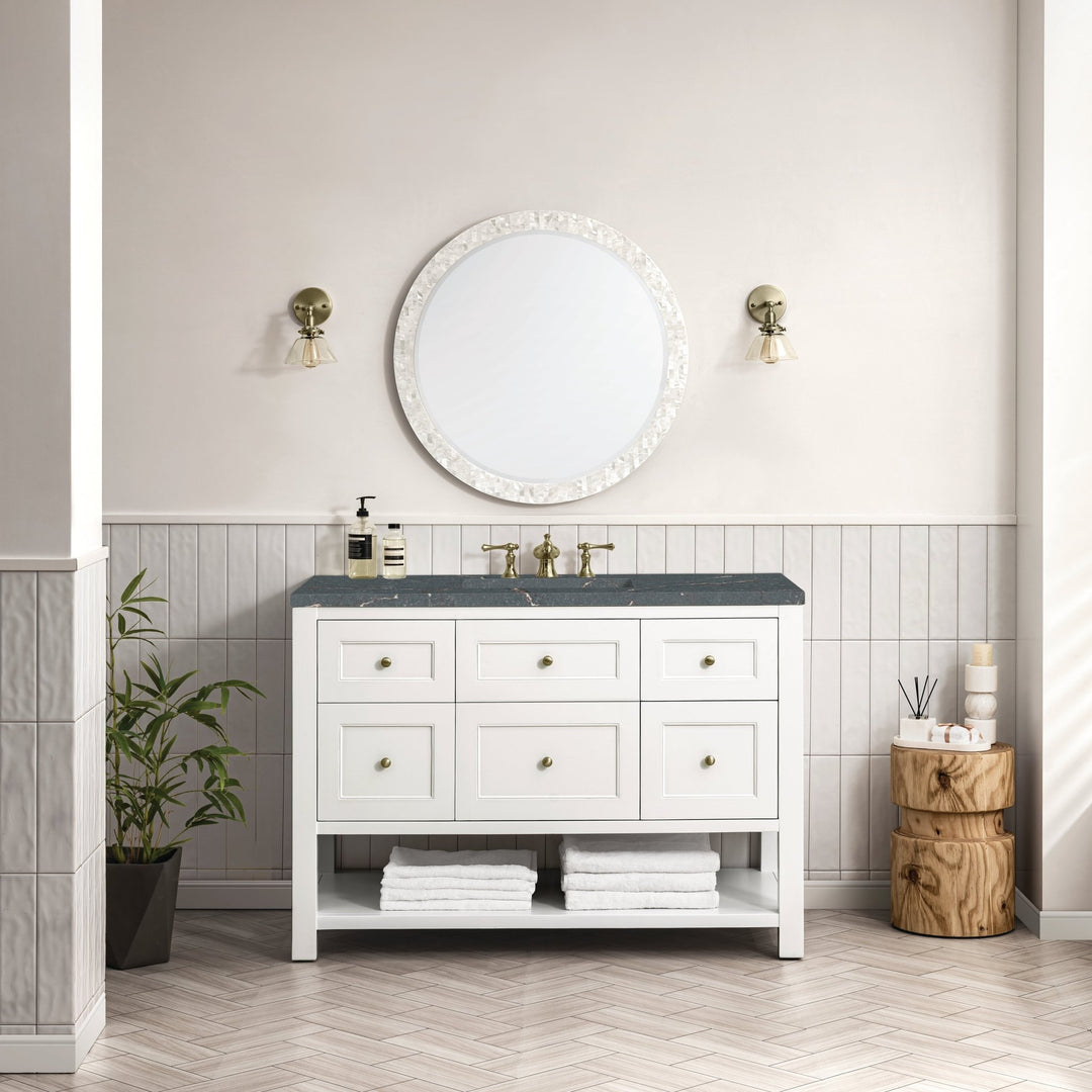 Breckenridge 48" Single Vanity, Bright White w/ 3 CM Parisien Bleu Top w/FreePower Wireless Charger