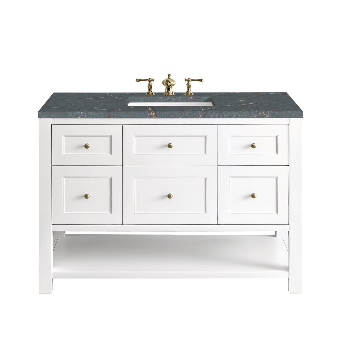 Breckenridge 48" Single Vanity, Bright White w/ 3 CM Parisien Bleu Top w/FreePower Wireless Charger