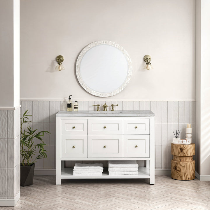 Breckenridge 48" Single Vanity, Bright White w/ 3 CM Victorian Silver Top