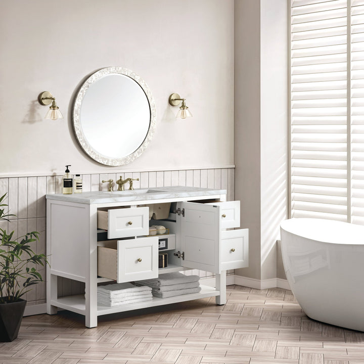 Breckenridge 48" Single Vanity, Bright White w/ 3 CM Victorian Silver Top w/FreePower Wireless Charger