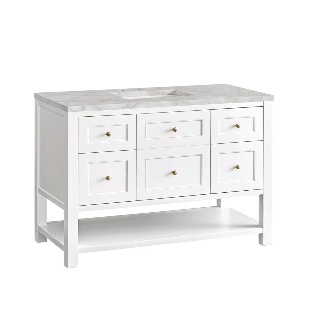 Breckenridge 48" Single Vanity, Bright White w/ 3 CM Victorian Silver Top w/FreePower Wireless Charger