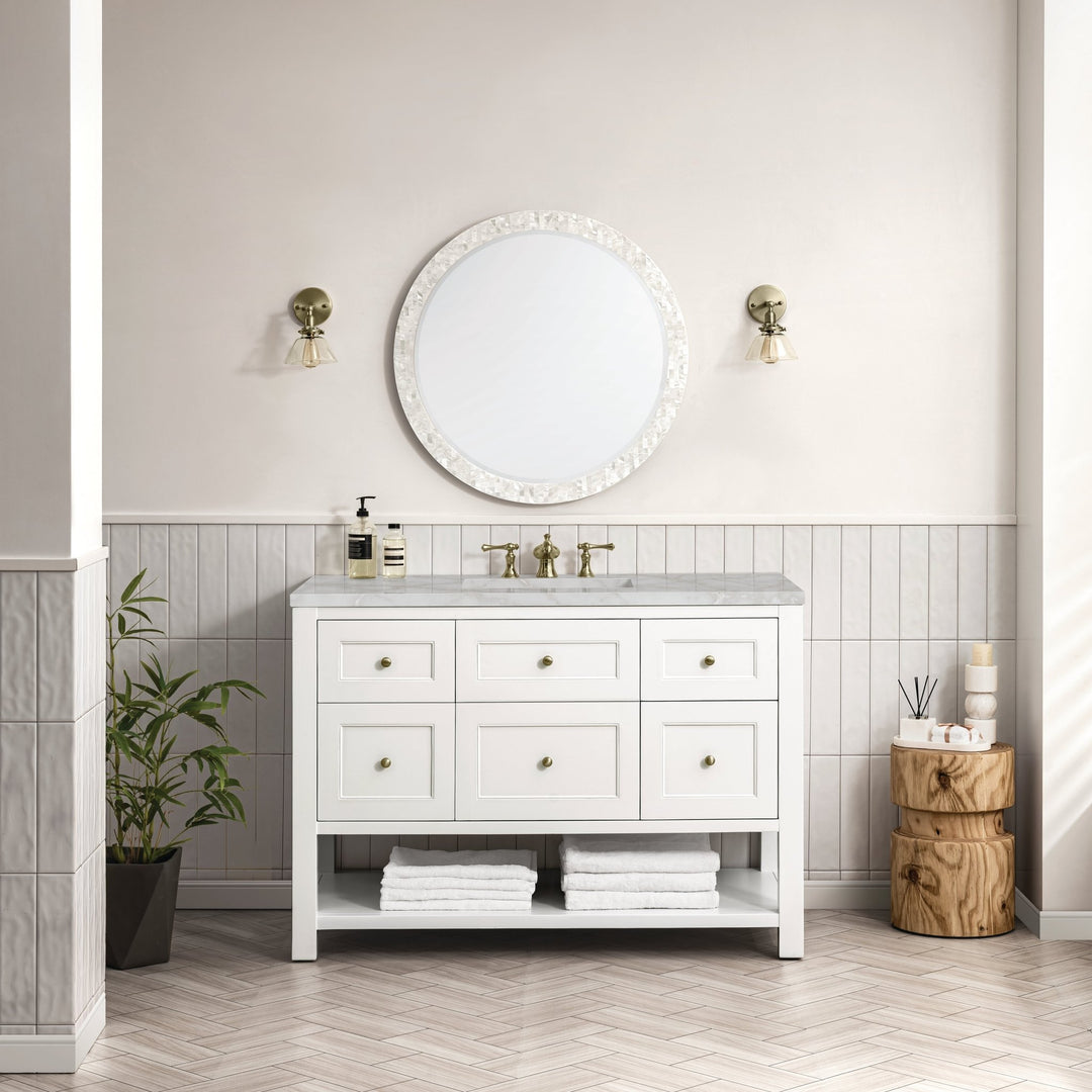 Breckenridge 48" Single Vanity, Bright White w/ 3 CM Victorian Silver Top w/FreePower Wireless Charger