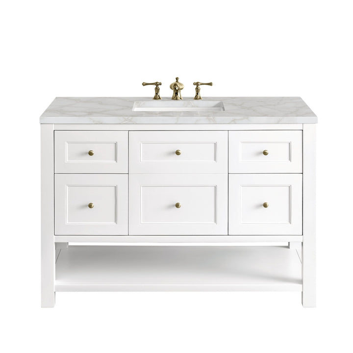 Breckenridge 48" Single Vanity, Bright White w/ 3 CM Victorian Silver Top w/FreePower Wireless Charger