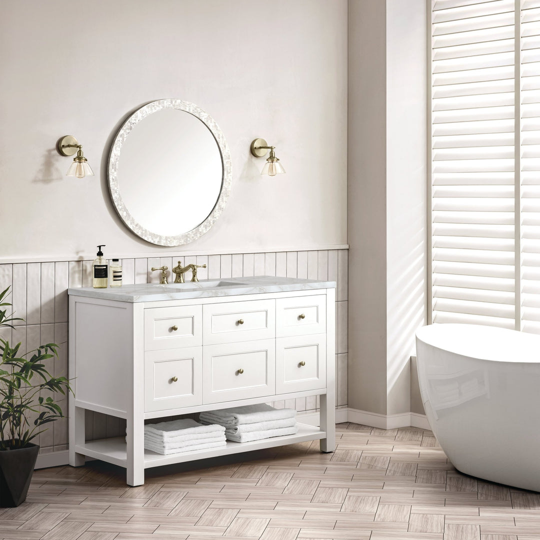 Breckenridge 48" Single Vanity, Bright White w/ 3 CM Victorian Silver Top w/FreePower Wireless Charger