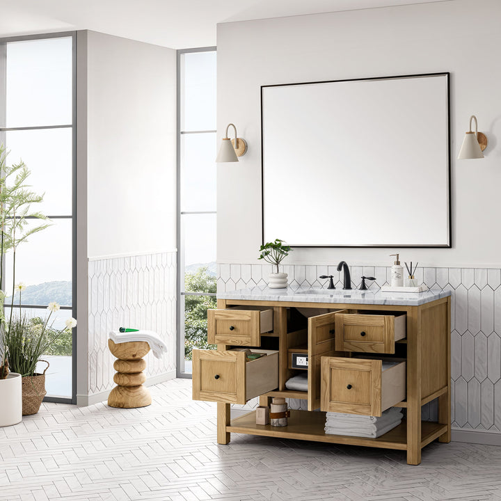 Breckenridge 48" Single Vanity, Light Natural Oak w/ 3 CM Carrara Marble Top