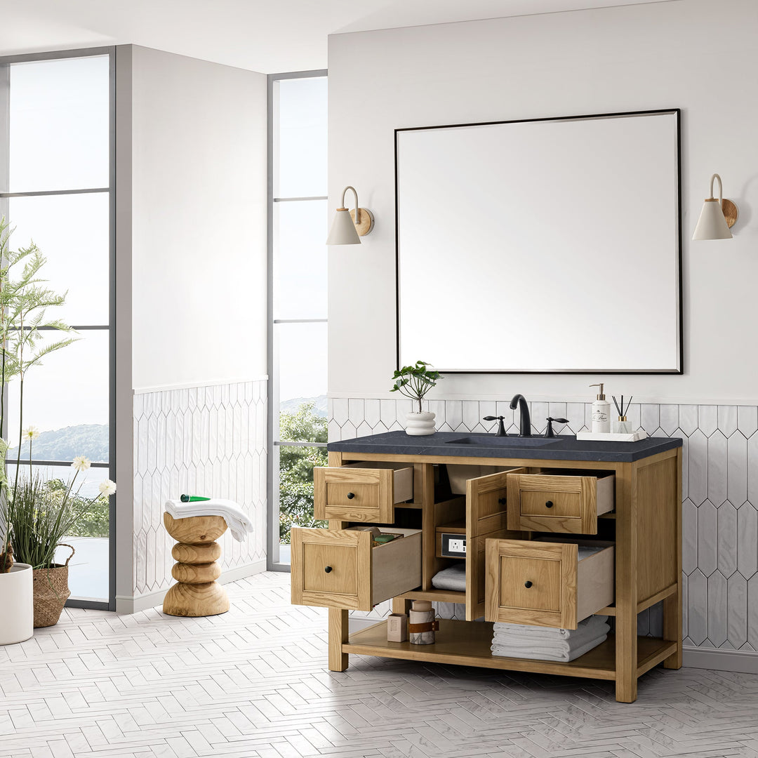 Breckenridge 48" Single Vanity, Light Natural Oak w/ 3 CM Charcoal Soapstone Top