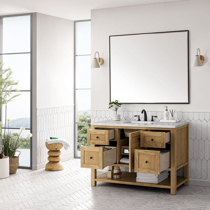 Breckenridge 48" Single Vanity, Light Natural Oak w/ 3 CM Eternal Jasmine Pearl Top w/FreePower Wireless Charger