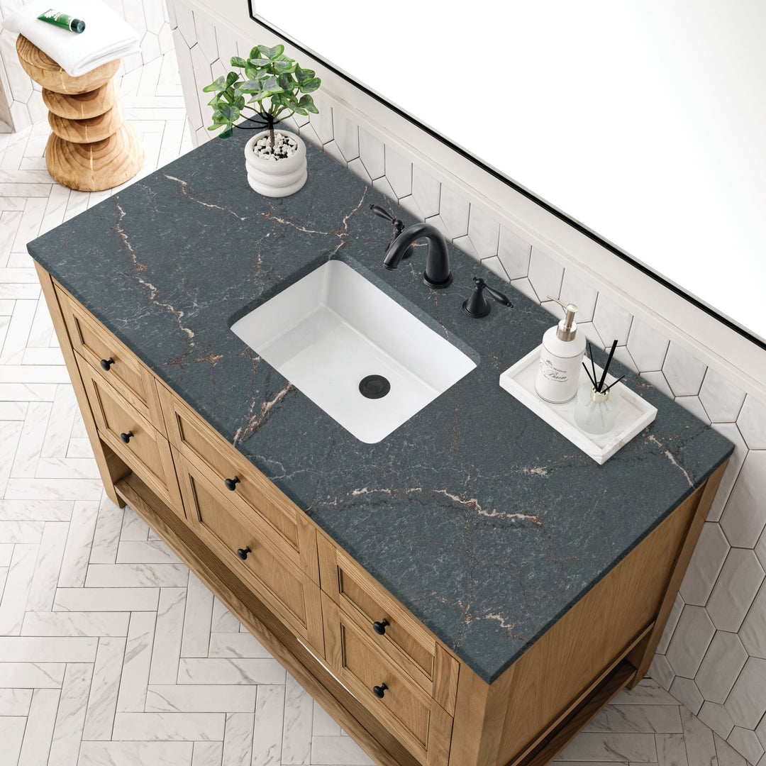 Breckenridge 48" Single Vanity, Light Natural Oak w/ 3 CM Parisien Bleu Top w/FreePower Wireless Charger
