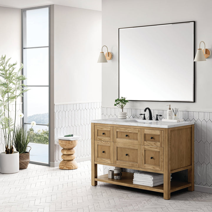 Breckenridge 48" Single Vanity, Light Natural Oak w/ 3 CM Victorian Silver Top