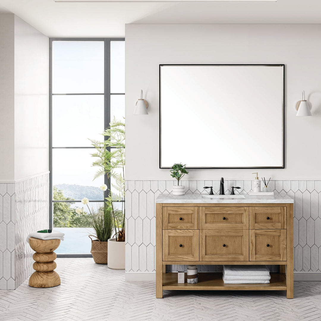 Breckenridge 48" Single Vanity, Light Natural Oak w/ 3 CM Victorian Silver Top