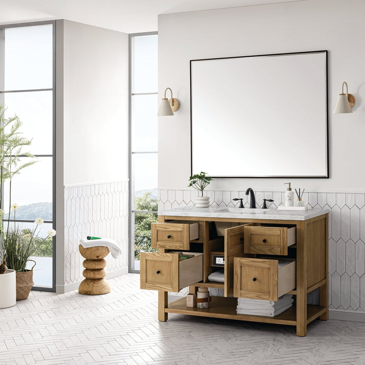 Breckenridge 48" Single Vanity, Light Natural Oak w/ 3 CM Victorian Silver Top