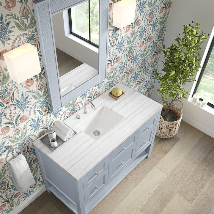 Breckenridge 48" Single Vanity, Serenity Blue, w/ 3 CM Arctic Fall Solid Surface Top