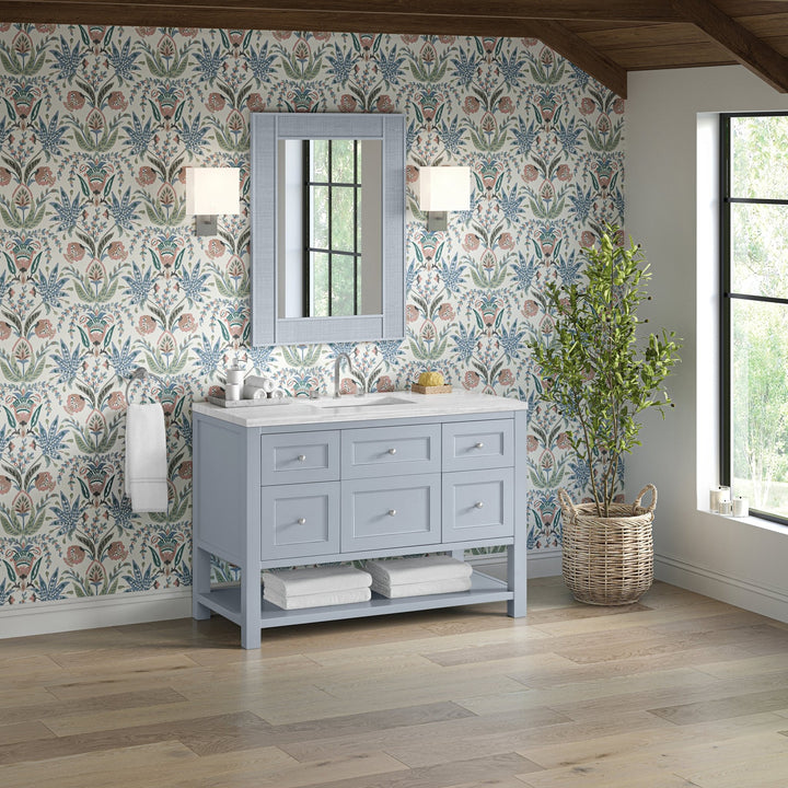 Breckenridge 48" Single Vanity, Serenity Blue, w/ 3 CM Arctic Fall Solid Surface Top
