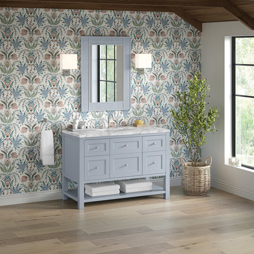 Breckenridge 48" Single Vanity, Serenity Blue, w/ 3 CM Carrara Marble Top