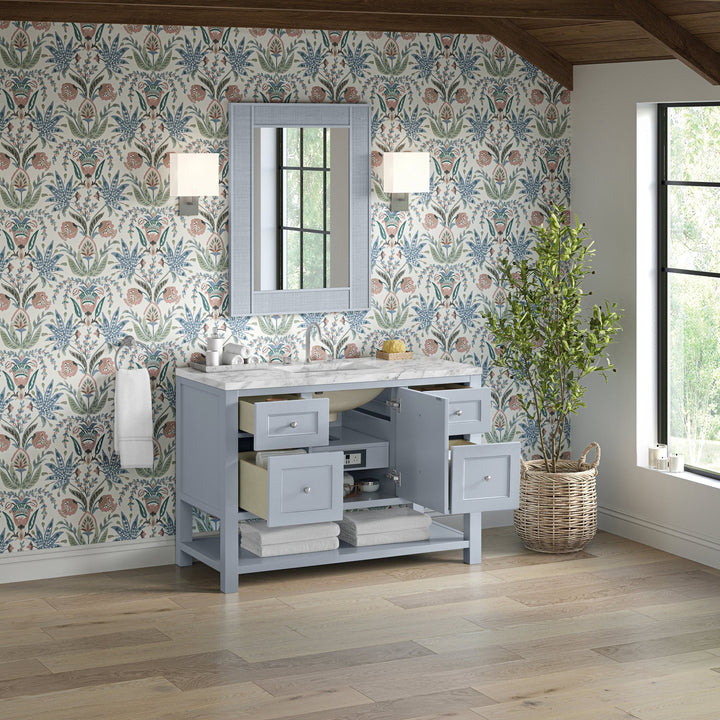 Breckenridge 48" Single Vanity, Serenity Blue, w/ 3 CM Carrara Marble Top