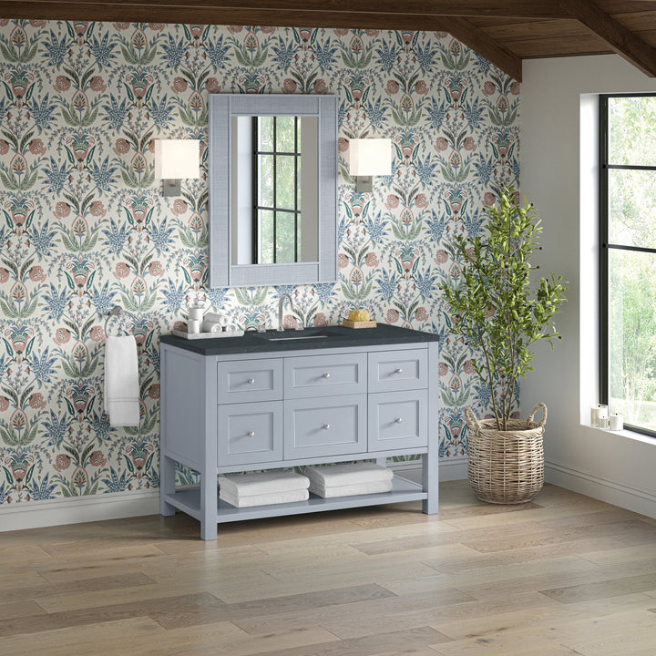 Breckenridge 48" Single Vanity, Serenity Blue, w/ 3 CM Charcoal Soapstone Quartz Top