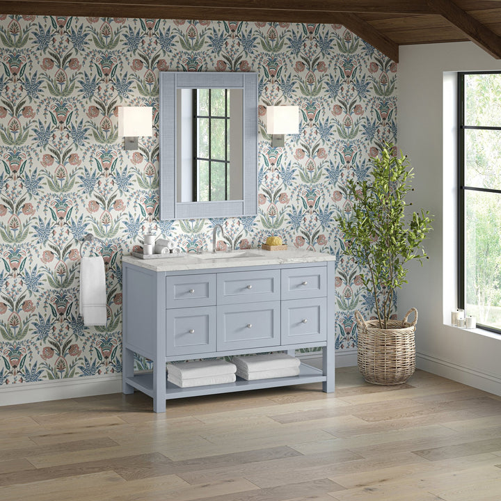 Breckenridge 48" Single Vanity, Serenity Blue, w/ 3 CM Victorian Silver Quartz Top