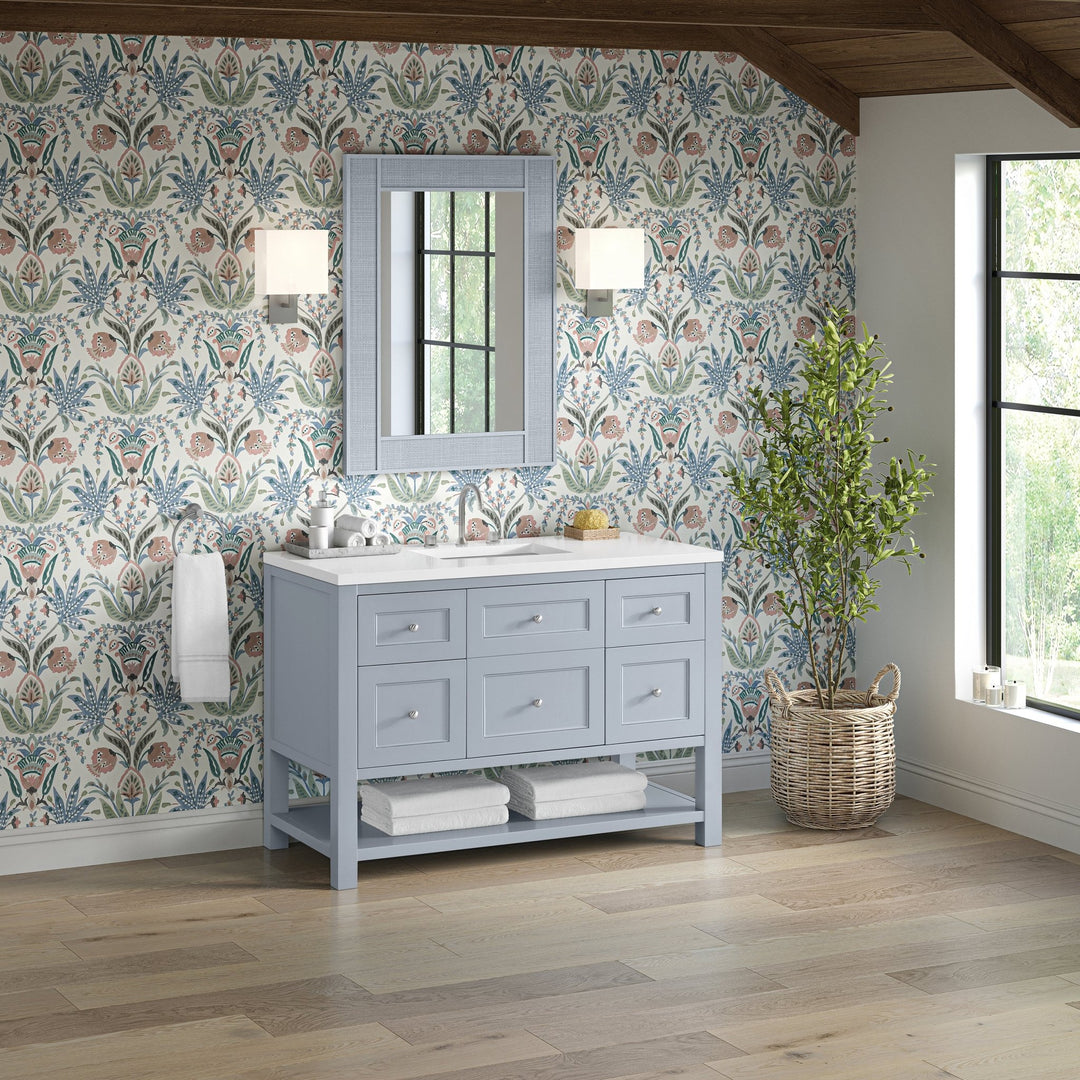 Breckenridge 48" Single Vanity, Serenity Blue, w/ 3 CM White Zeus Quartz Top