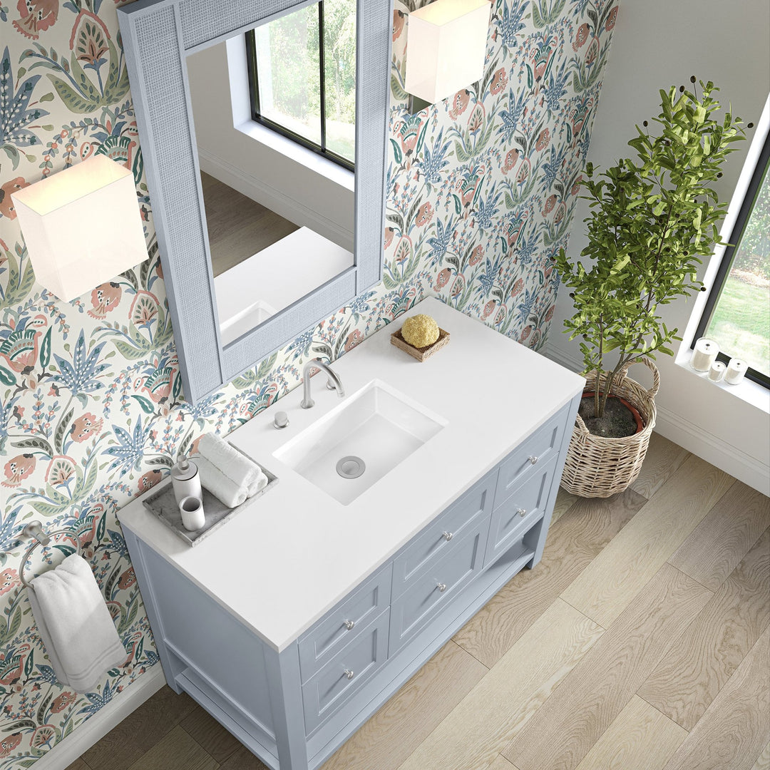 Breckenridge 48" Single Vanity, Serenity Blue, w/ 3 CM White Zeus Quartz Top