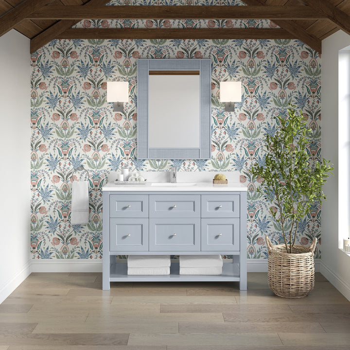 Breckenridge 48" Single Vanity, Serenity Blue, w/ Single Hole 3 CM White Zeus Quartz Top & Backsplash