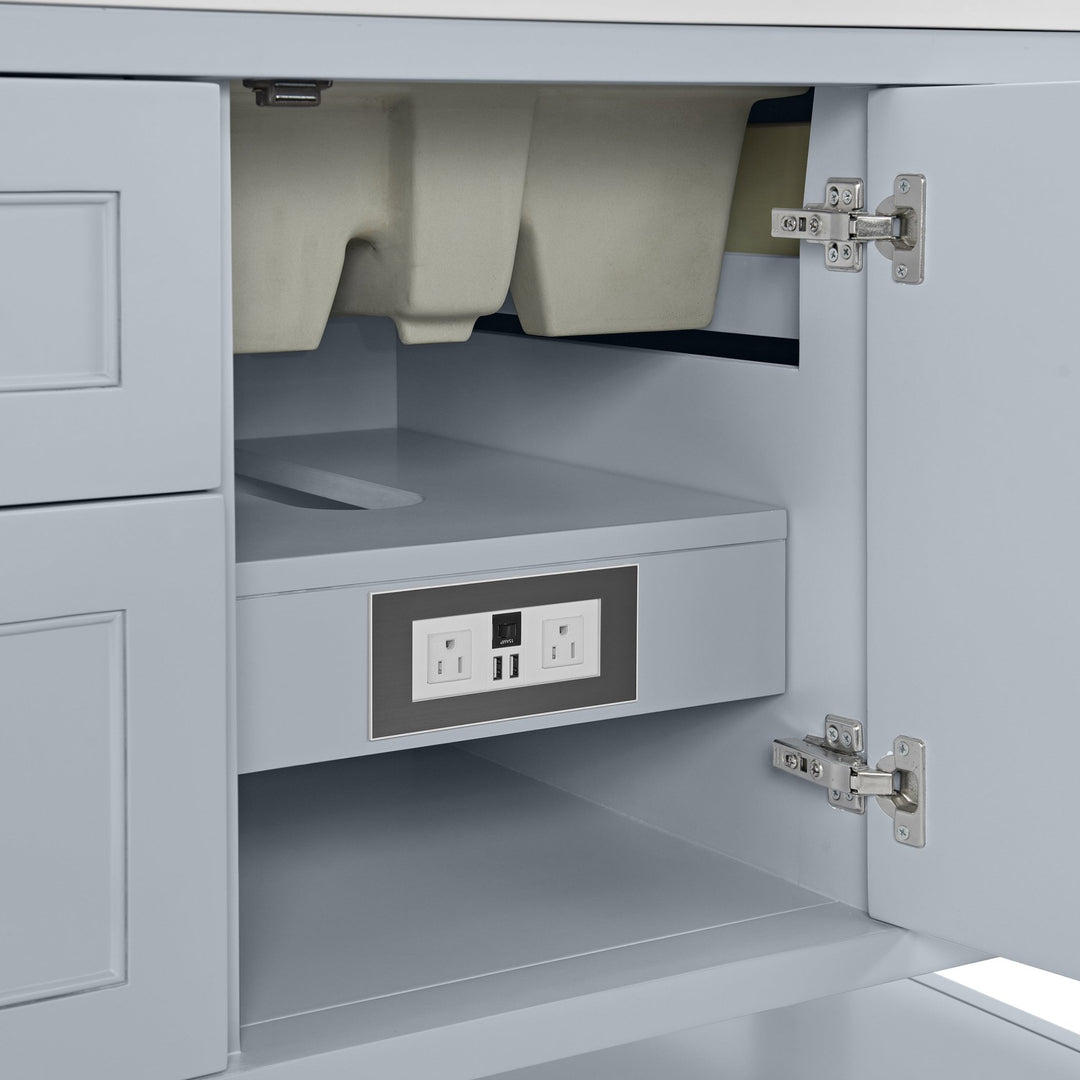 Breckenridge 48" Single Vanity, Serenity Blue, w/ Single Hole 3 CM White Zeus Quartz Top & Backsplash