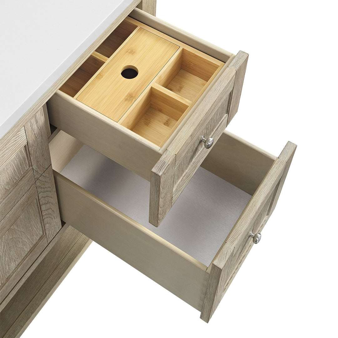 Breckenridge 48" Single Vanity, Whitewashed Oak w/ 3 CM Arctic Fall Solid Surface Top