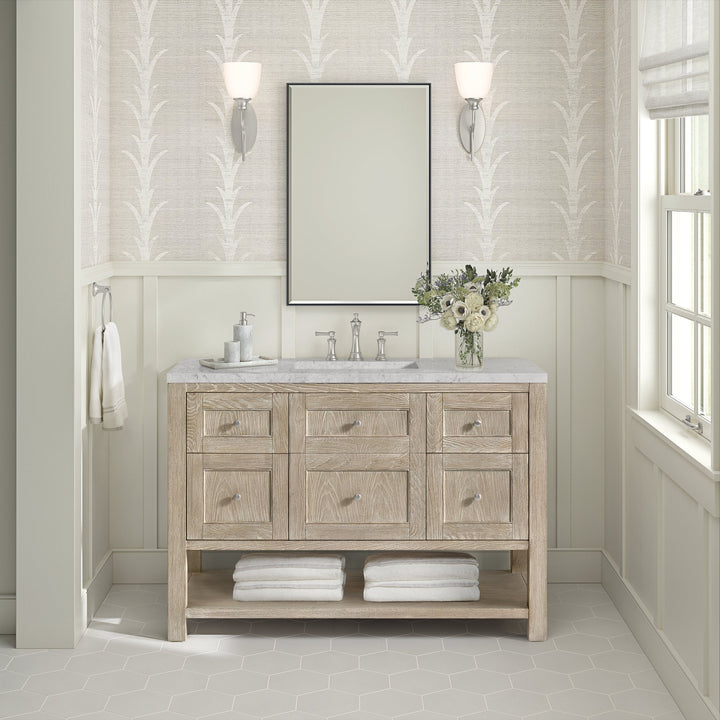 Breckenridge 48" Single Vanity, Whitewashed Oak w/ 3 CM Eternal Jasmine Pearl Silestone Top