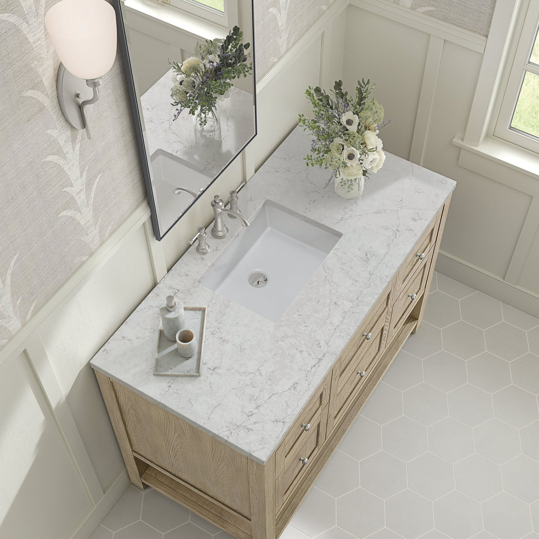 Breckenridge 48" Single Vanity, Whitewashed Oak w/ 3 CM Eternal Jasmine Pearl Silestone Top w/FreePower Wireless Charger